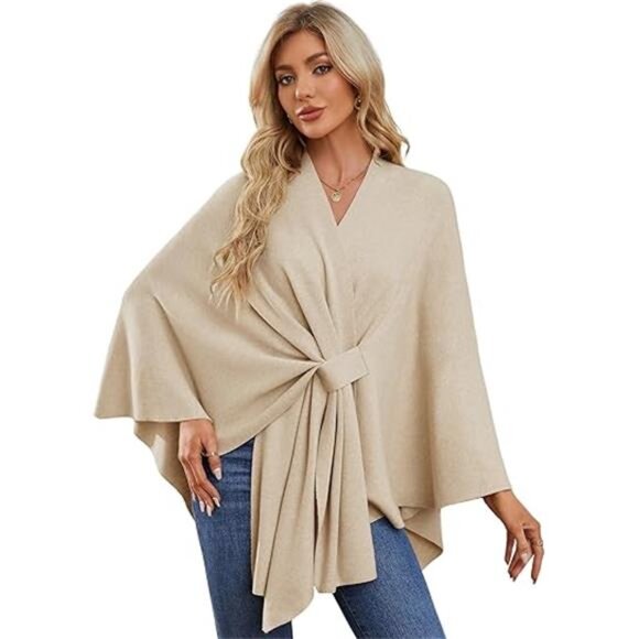 Women Elegant Shawl Wraps Soft Open Front Poncho Sweater for Spring Fall Winter - Picture 7 of 7